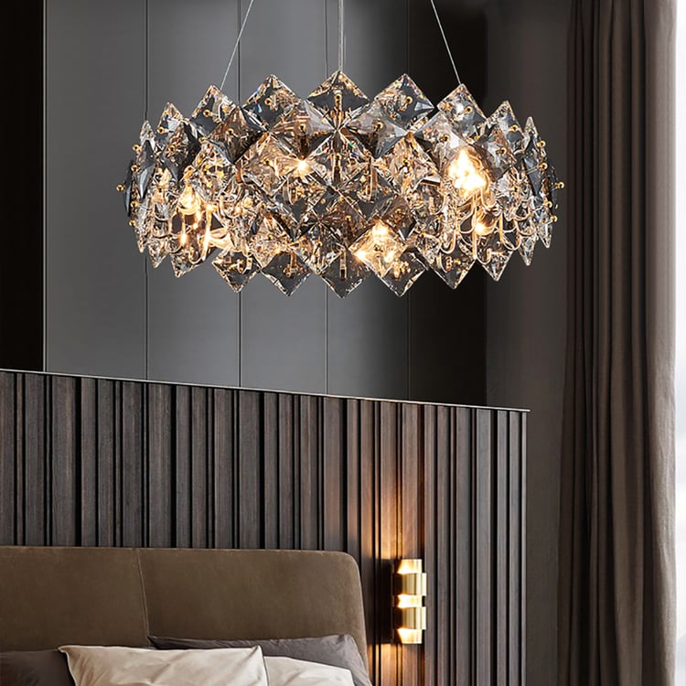 Lustre de cristal em camadas moderno de 6 luzes Crystack com cabos ajustáveis