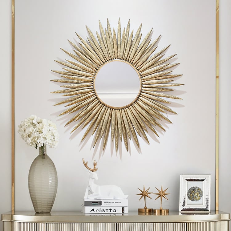 857 mm Luxe Creative Gold Sunburst grote metalen wandspiegel decorkunst voor woonkamer