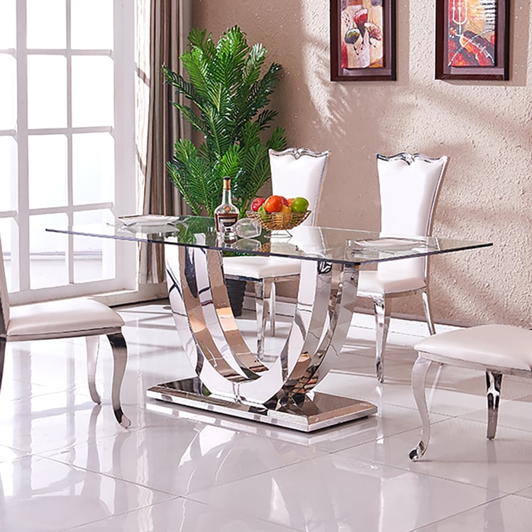 1800mm Contemporary Rectangle Tempered Glass Top Dining Table