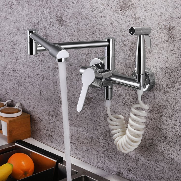 Moderní zatahovací nástěnná nástěnná kuchyňská baterie Chrome se sprejem