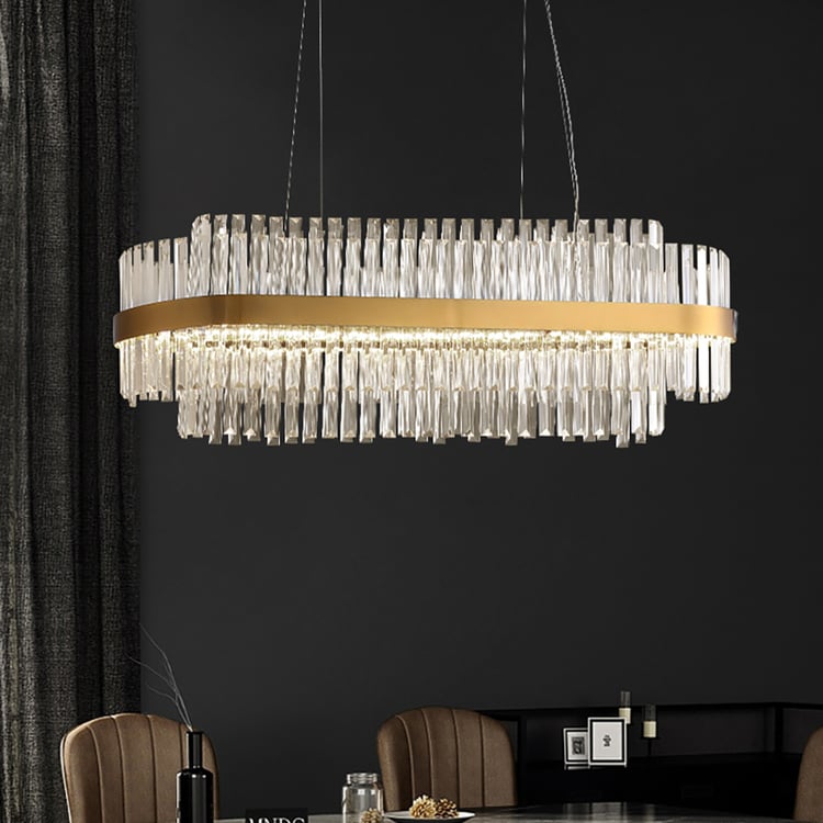 Fixedo Modern Crystal LED Kitchen Island Light in Brass with Adjustable Cables