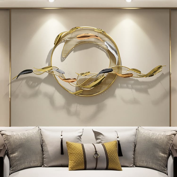 58.3"W Modern Surge Fishes Metal Wall Decor with Unique Shape in Gold for Living Room