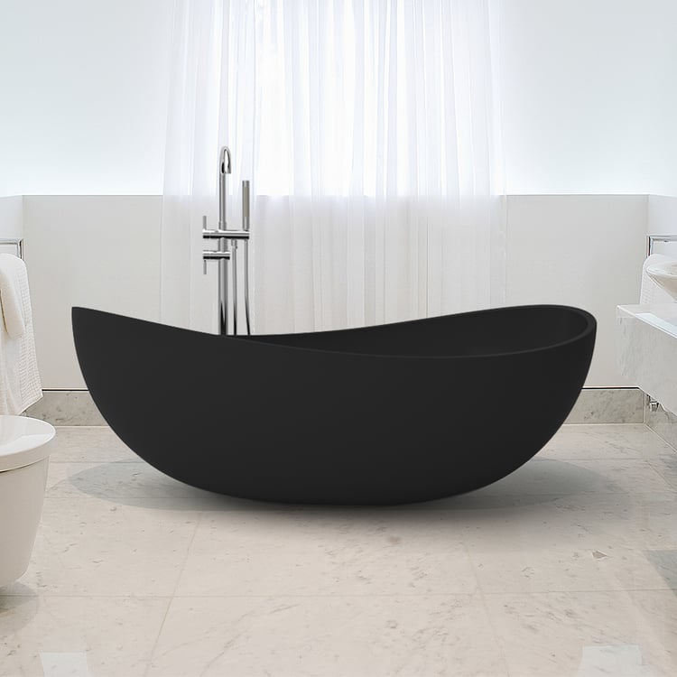 1785mm Contemporary Oval Freestanding Stone Resin Soaking Bath in Black