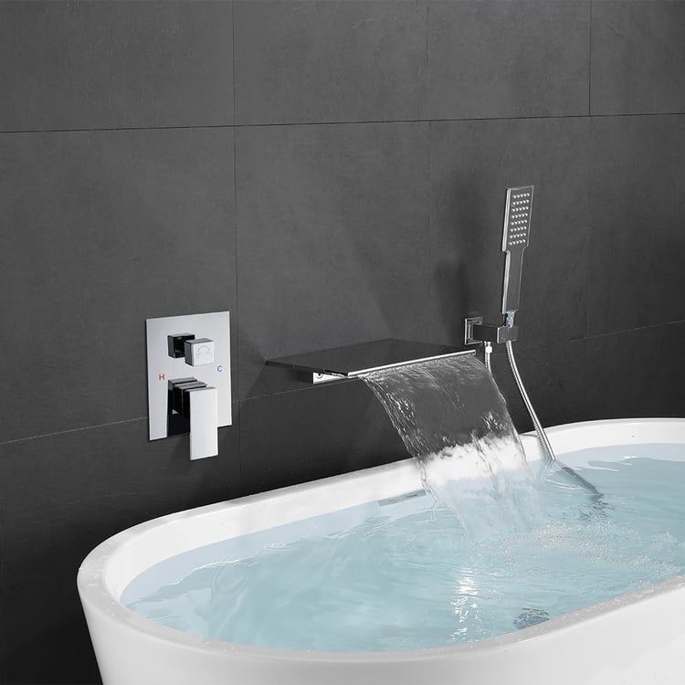 Wall Mount Bath Tap Solid Brass Single Lever Handle in Chrome