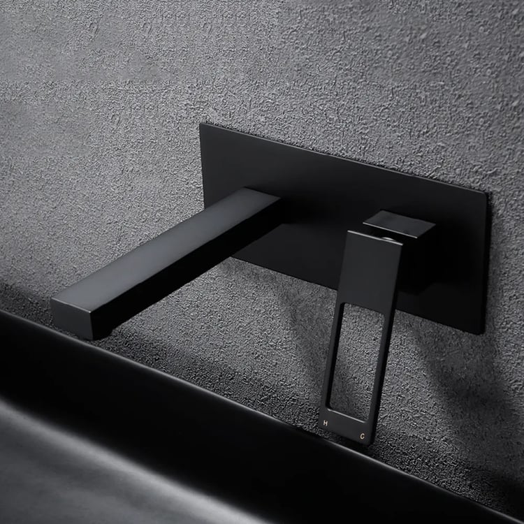 Robinet de Lavabo Mural Moderne Noir Mat en Laiton Massif