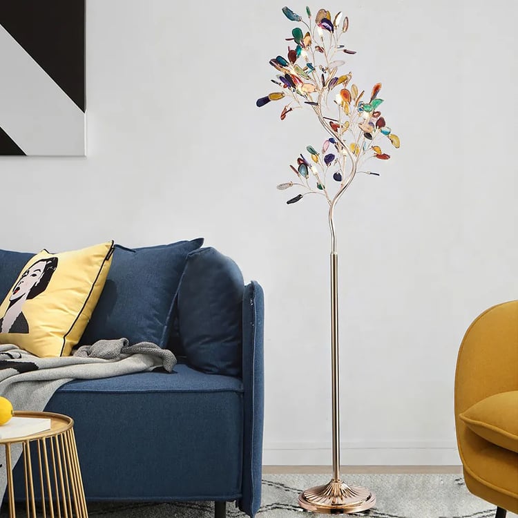 Stunny Art Deco 9-Light Agate Tree Floor Lamp with Foot Switch