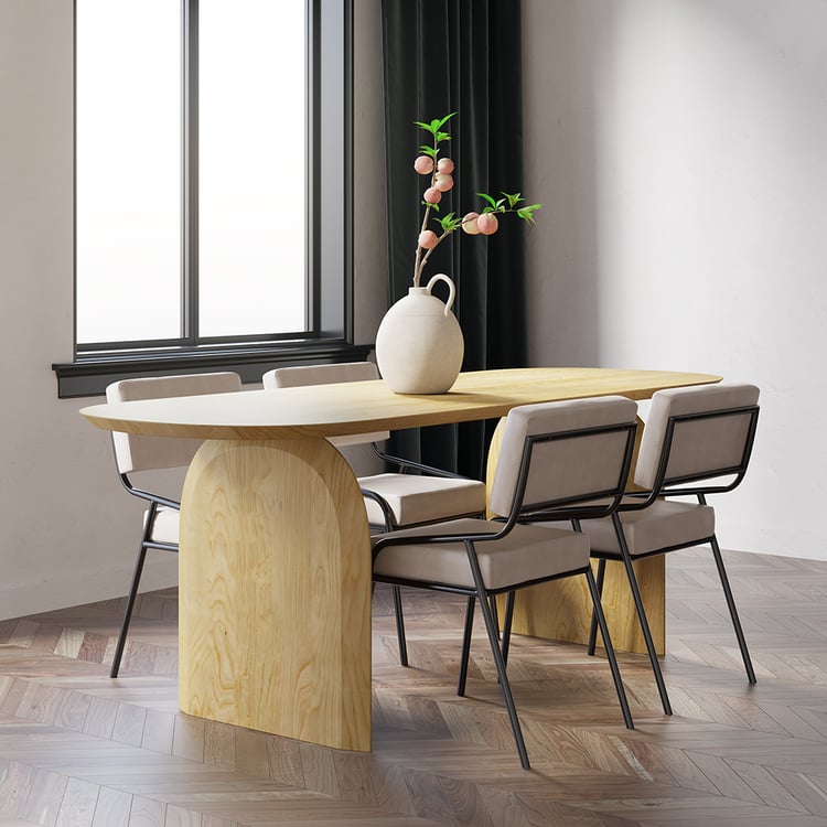 Tintica oval dining table in wood, Japandi style, in natural, for 6 people