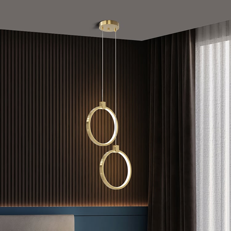 Luminária pendente circular de 2 luzes, luz suspensa encantada em latão dourado