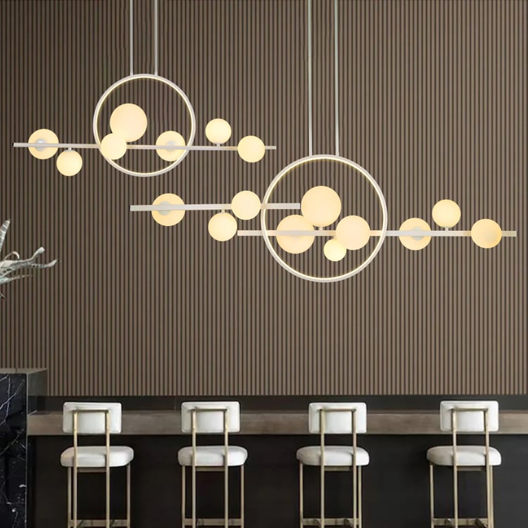 Minimalist 10-Light Glass Globe Shade White Kitchen Island Light for Dining Room