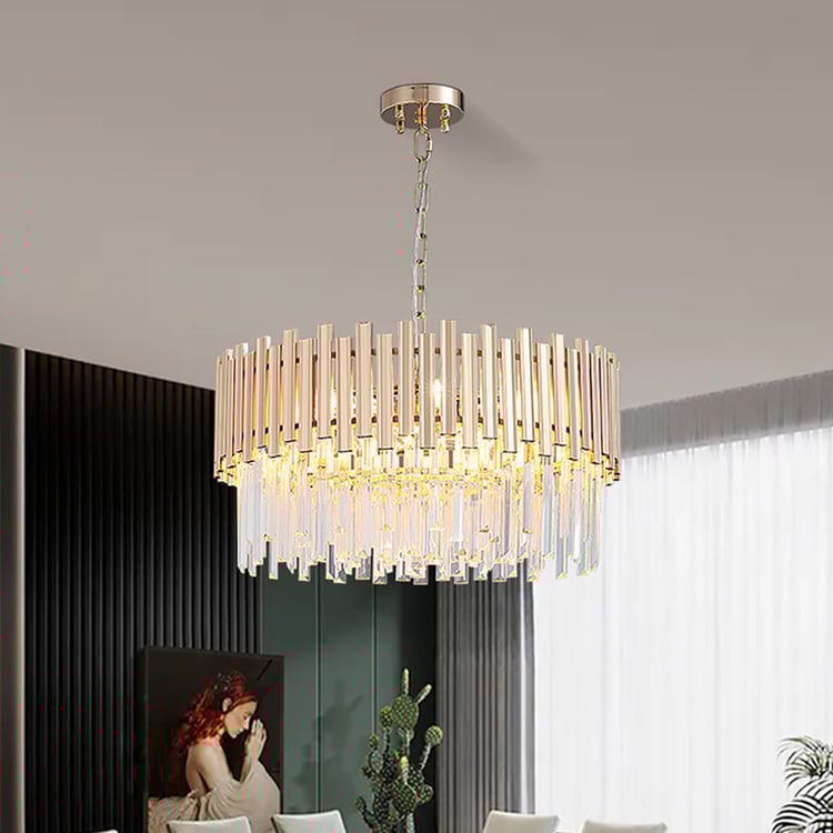 Tierizo Modern 12-Light Tiered Crystal Chandelier with Adjustable Chain in Gold