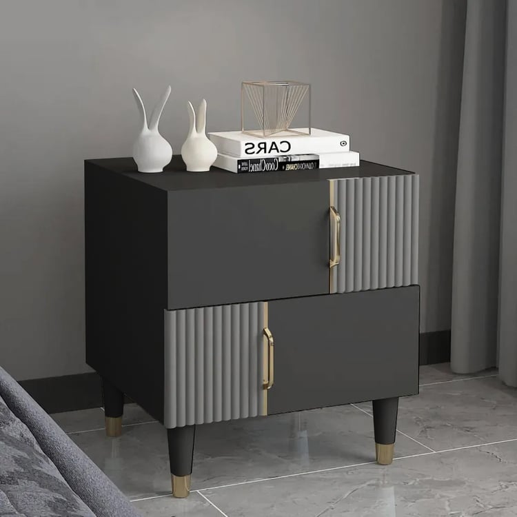 Modern Black & Gray Nightstand Bedroom Wooden Nightstand Bedside Table with 2 Drawers
