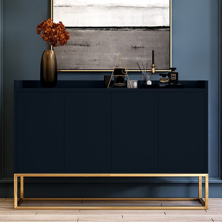 Modern 1200mm zwart buffetdressoir keukenkast met 4 deuren in goud