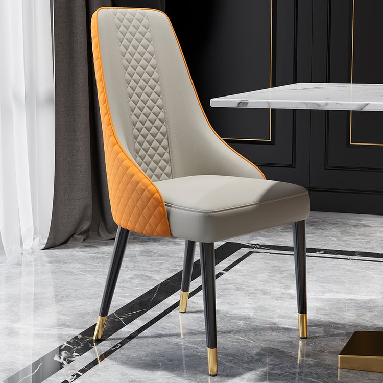 Chaise de salle à manger moderne rembourrée Diamic en similicuir à dossier haut, orange foncé, ensemble de deux pièces