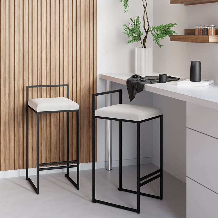 Set of 2 Modern Counter Stools with Velvet Upholstery White and Black