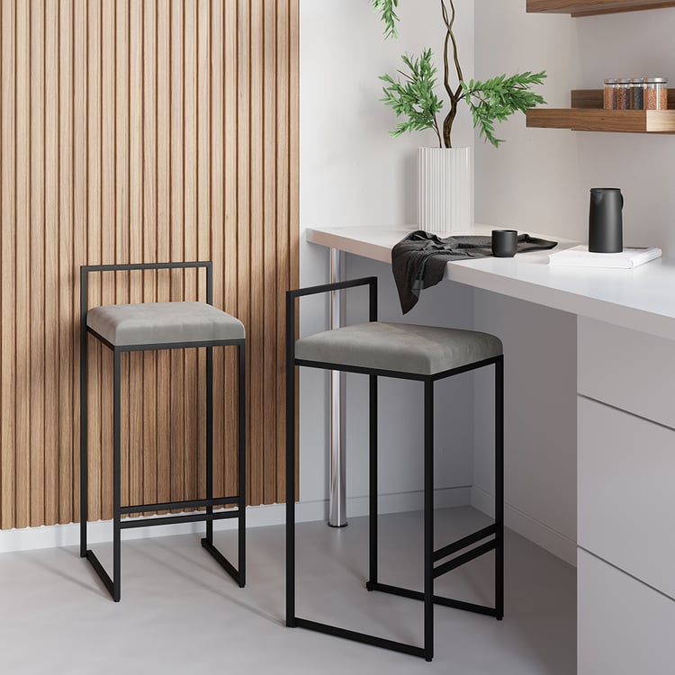 Sada 2 moderních pultových stoliček se sametovým čalouněním šedá