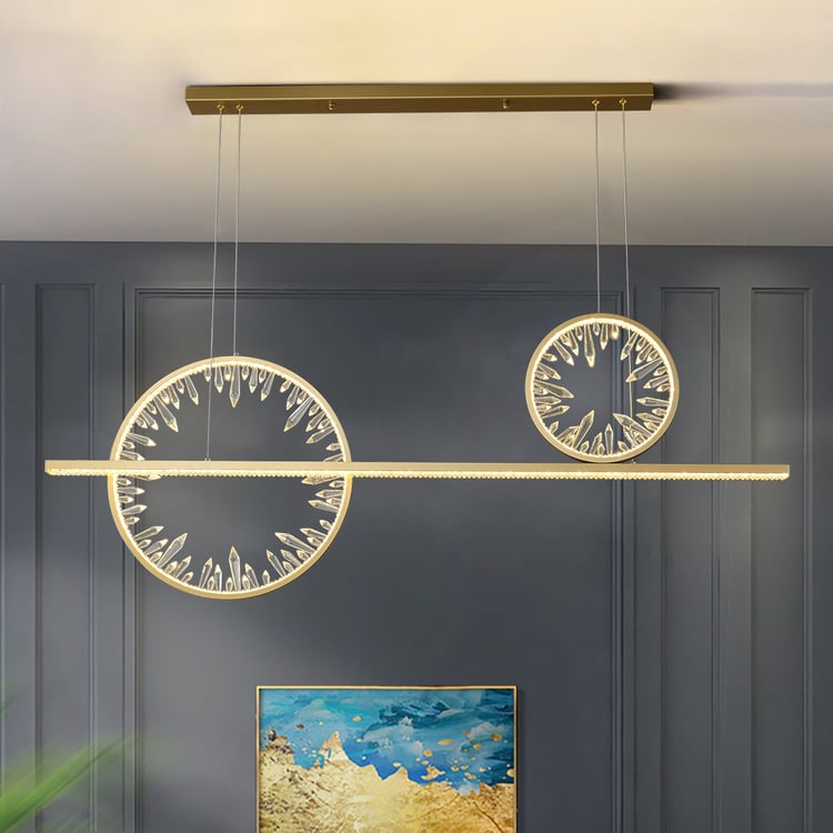 Modern Gold Linear Crystal Kitchen Island Light Metal Geometric Pendant Light