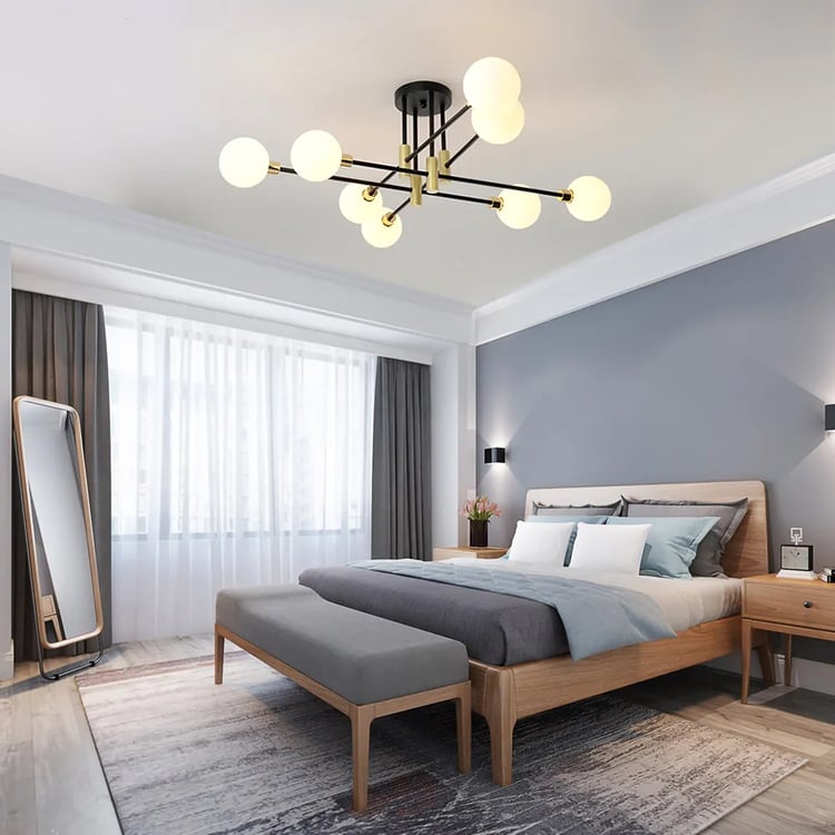 Lustre semi-encastré moderne à 8 lumières en verre blanc