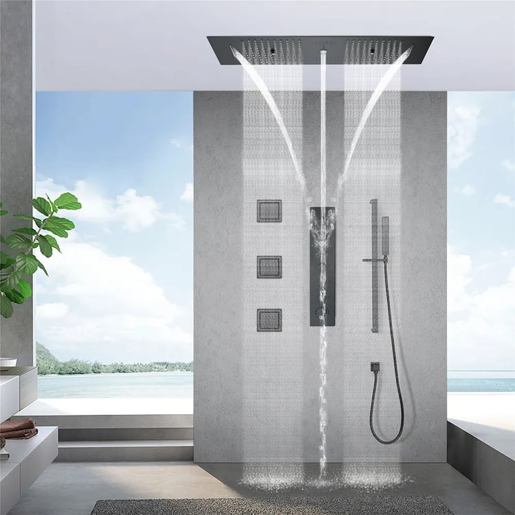 35" Thermostatic Rain Shower System 6 Functions Massage Music Remote Controlled LED