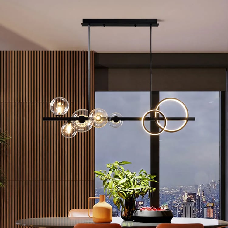 Sombra de globo de vidro minimalista de 5 luzes Sputnik Kitchen Island Light Globe Light em preto
