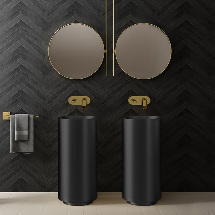 Lavabo Noir sur Pied Rond Moderne en Acier Inoxydable