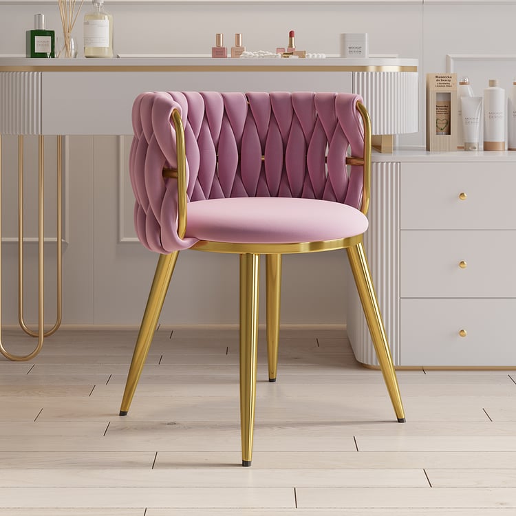 Chaise de salle à manger Sweave Nordic Pink à dossier en forme de tonneau, chaise d'appoint ronde avec revêtement en velours