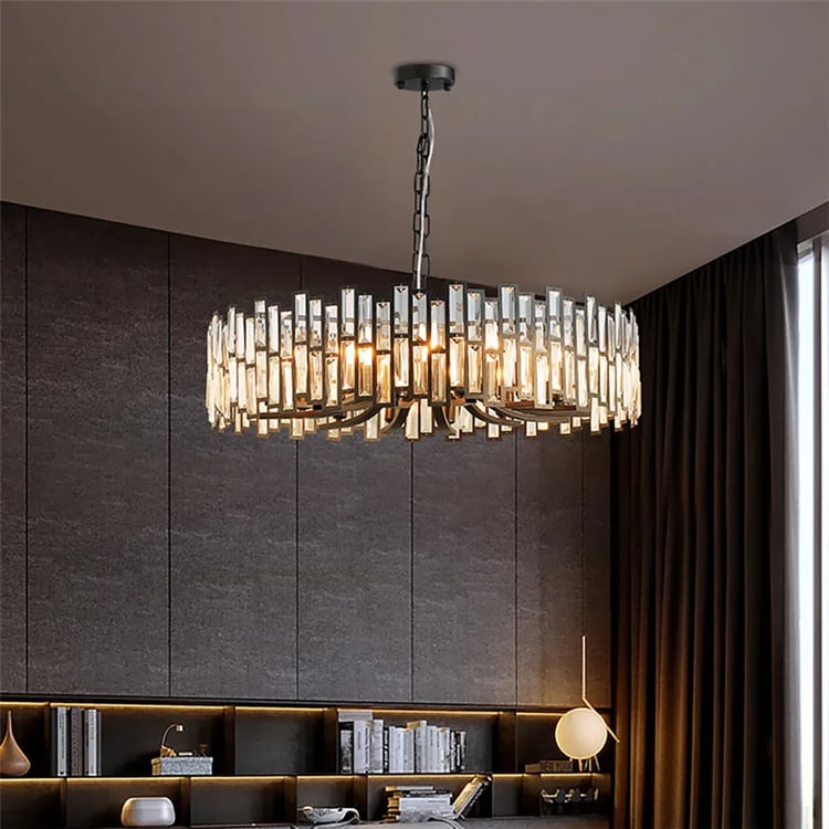 Lustre géométrique moderne en cristal Clytia à 14 lumières avec chaîne ajustable