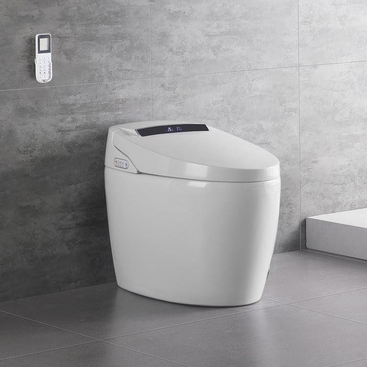 Moderní stojící sprchový záchod s bílým sedákem