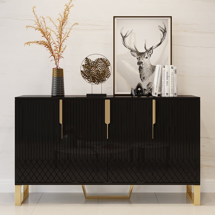 Aro Buffet moderne en bois noir 4 portes pour rangement de cuisine 1500 mm de large