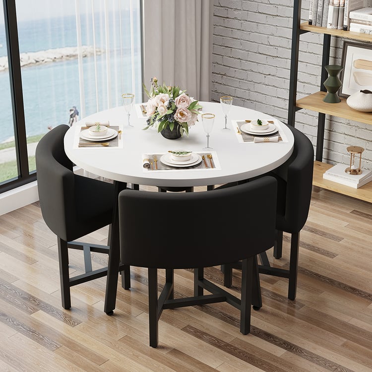 Ensemble de petite table à manger ronde avec chaises rembourrées noires pour 4 personnes modernes, 1000 mm