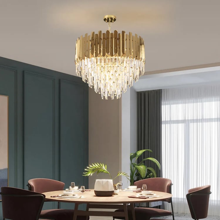 Kitoney Modern Brass 10-Light Tiered Crystal Chandelier for Living Room and Dining Room