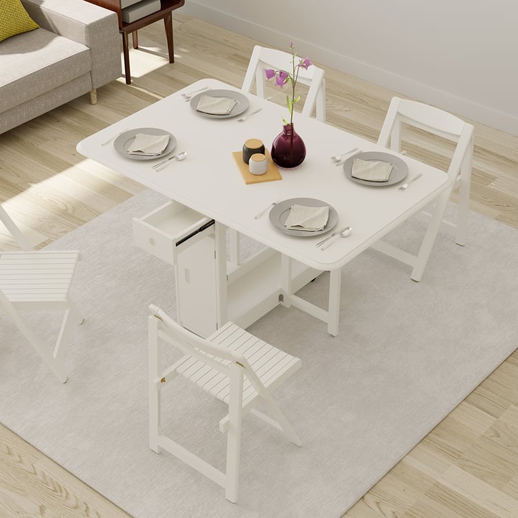 Dining Set 18"-57" Modern Solid Wood Folding Dining Table White with 4 Chairs