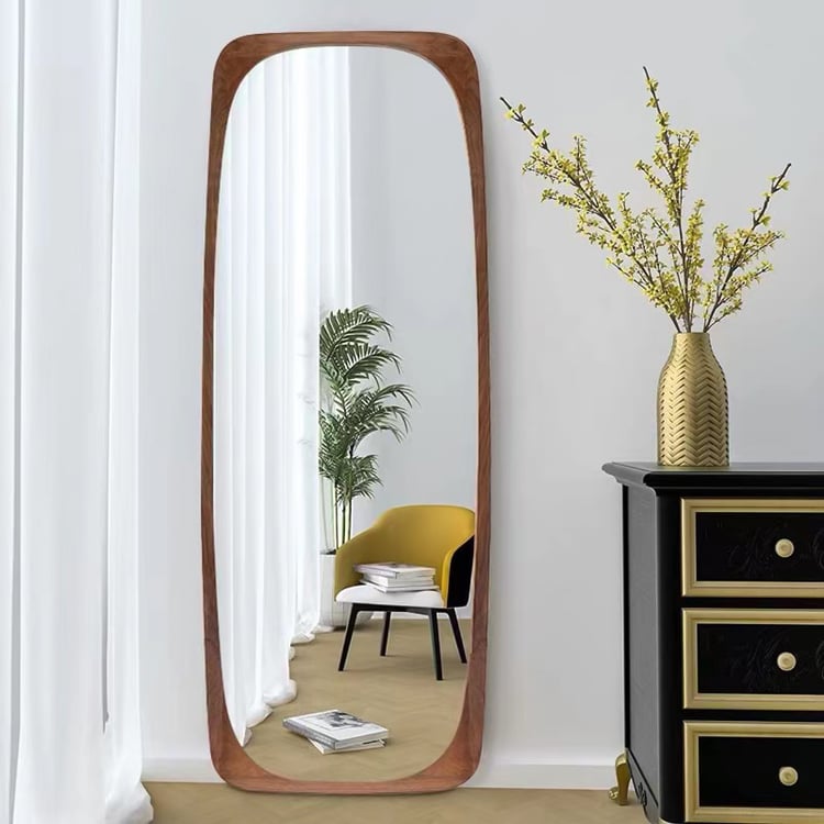 Mid-Century Rectangle Walnut Full Length Leaning Floor Mirror Wood Frame 1750mm x 500mm 