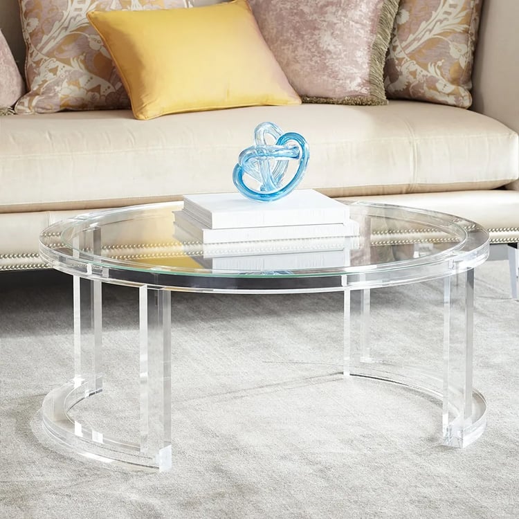 800mm Modern Round Acrylic Coffee Table for Living Room with Tempered Glass Top