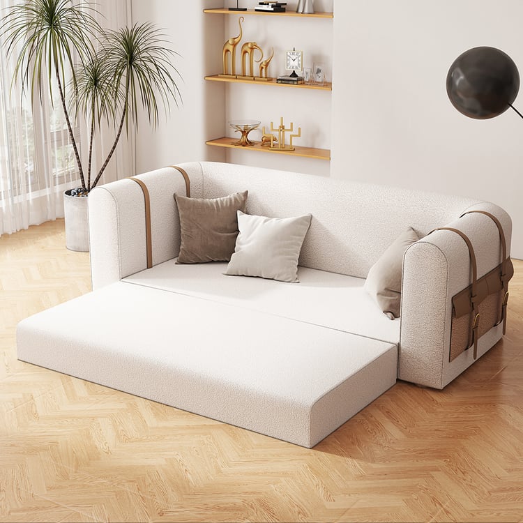 87" Modern White Boucle 3-Seater Sofa Upholstered   Convertible  with Side Storage