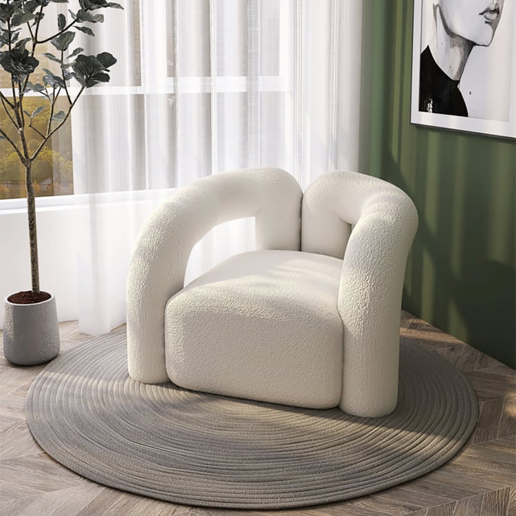 Moderne witte boucle accentstoel Shaggy fauteuil voor woonkamer