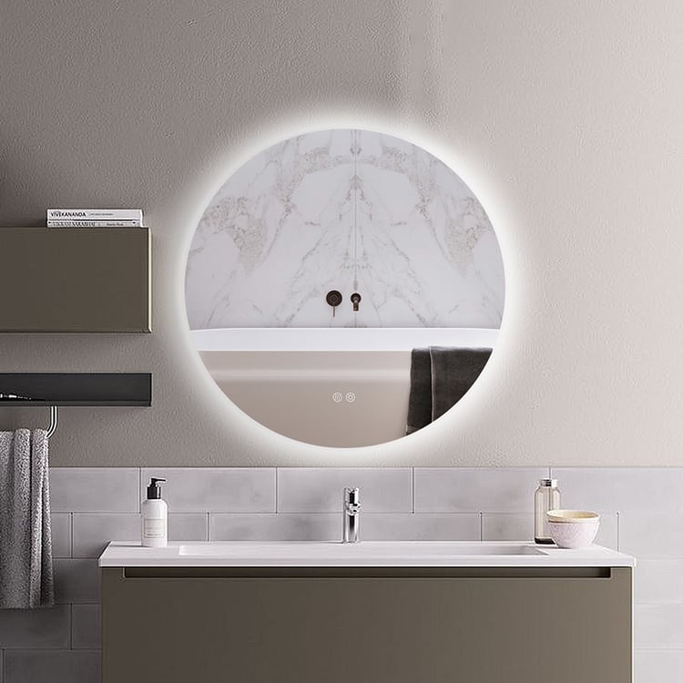24" Frameless Round LED Bathroom Vanity Mirror Acrylic Anti-Fog Wall Mirror