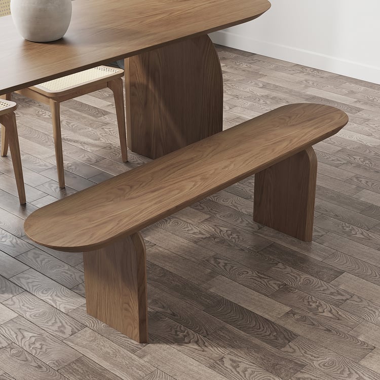 Banco de jantar oval de madeira maciça Tintica Seires Japandi 15", assentos de nogueira, 1-2 pessoas