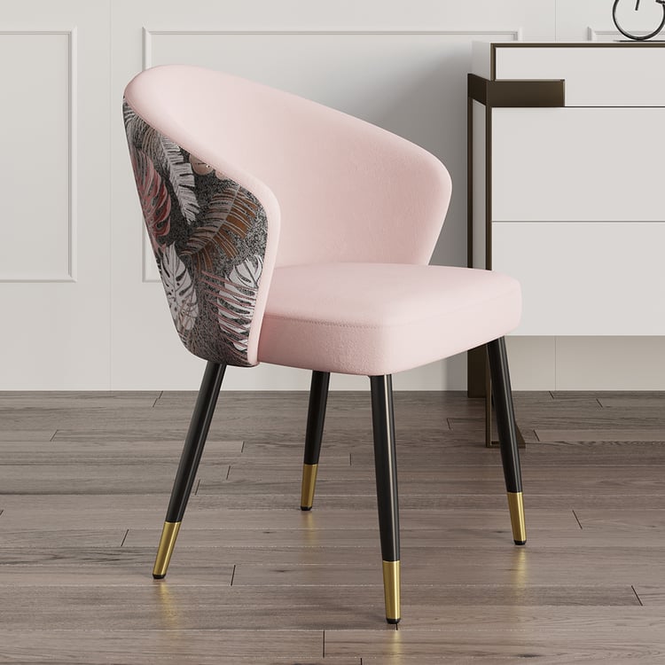 Chaise de salle à manger en velours rembourrée rose, fauteuil moderne en or et noir