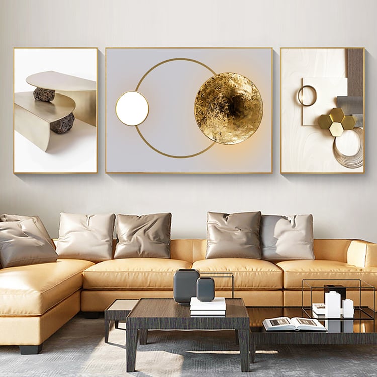 3 Pieces Modern Geometric Abstract Wall Decor Set Canvas Print with Frame Living Room
