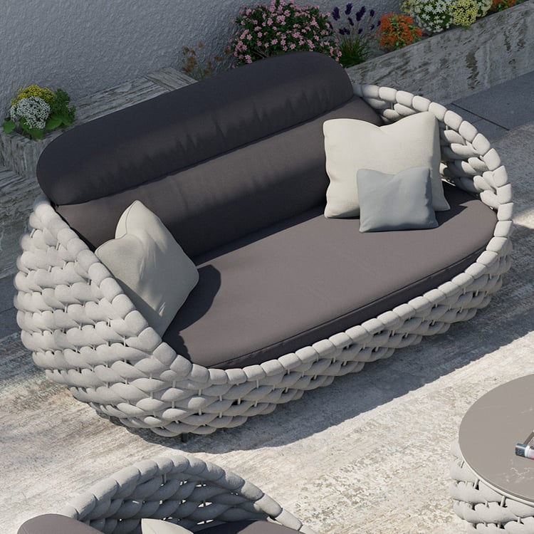 3 Seater Woven Outdoor Sofa Patio Couch in Gray Cushion & Pillow Included