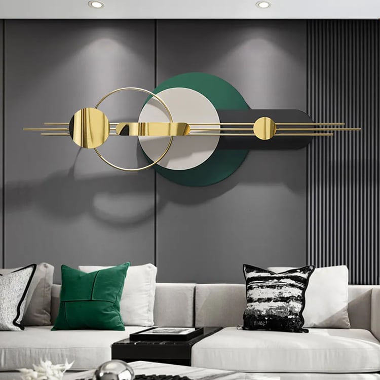 63"Modern Metal Wall Decor for Living Room Bedroom Geometric Wall Art in Gold & Green