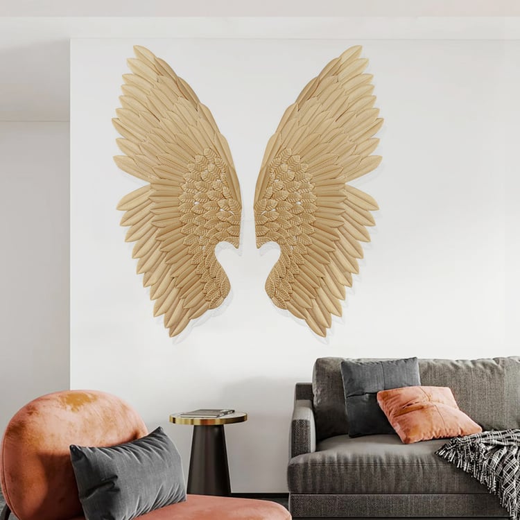 Conjunto de arte Home Angel Wing de luxo de 22,7" para decoração de parede Gold Wing