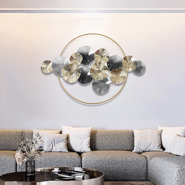 900mm Modern Light Luxury Grey Hollowed Leaves Metal Wall Decor for Living Room