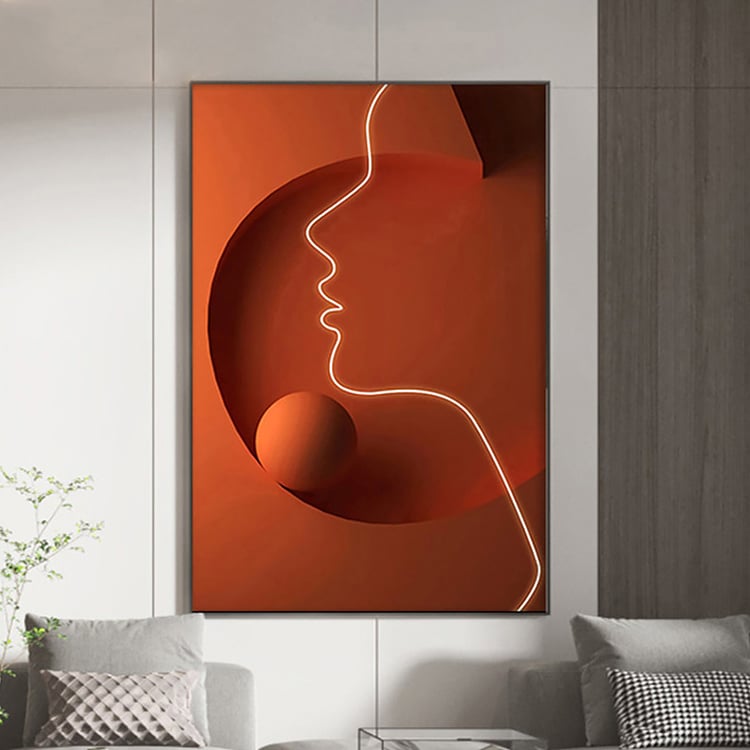Moderne oranje abstracte wanddecoratie voor mensen, persoonlijke printkunst met frame, woonkamer