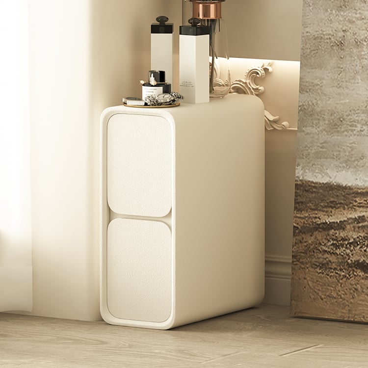 Petite table de chevet moderne à 2 tiroirs, blanche cassée, en cuir PU