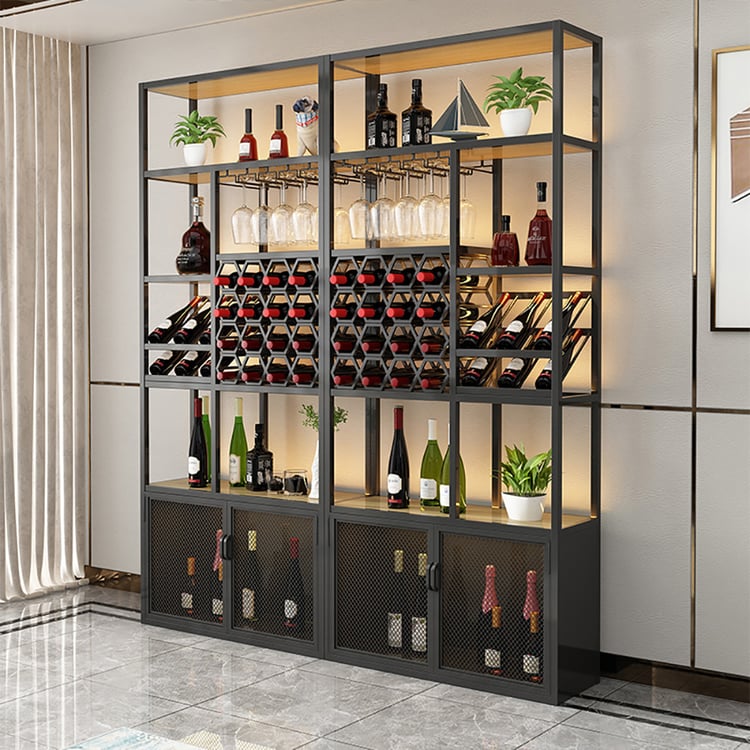 Industrial Standing Wine Rack with Glass Rack
