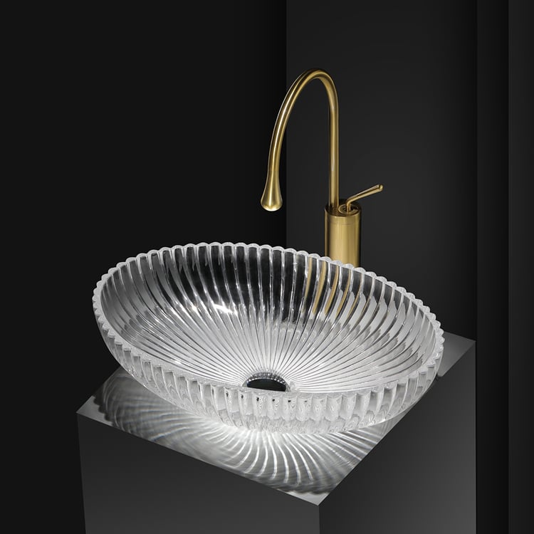 Lavabo ovale transparent moderne en verre cristal transparent avec drain
