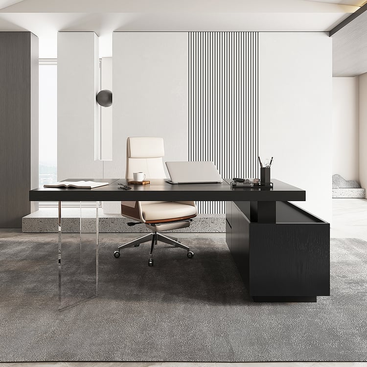 Set moderne zwarte L-vormige sta-bureaustoel en lederen bureaustoelset kaki (1815 mm)