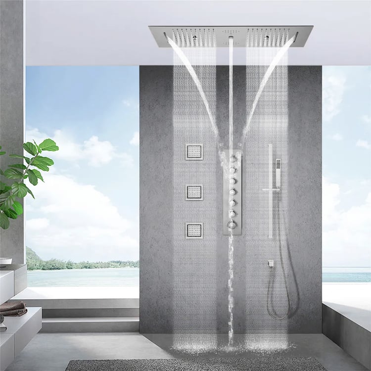 6 Functions Modern Thermostatic Massage Shower System Remote Controlled LED in Chrome