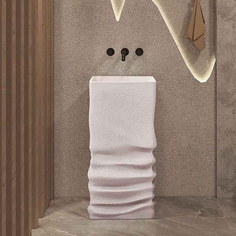 Lavabo autoportant en résine Japandi Stone de 850 mm de haut, beige